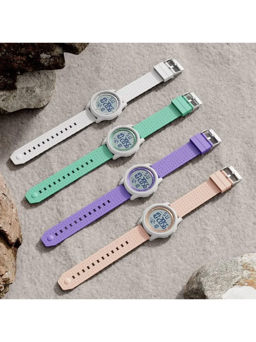Men All White Rubber Strap Ultra-Thin Minimalist Sports Waterproof Digital Watch